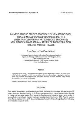 Invasive Bruchid Species Bruchidius Siliquastri Delobel, 2007 And