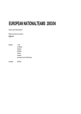 European Countries International Line-Ups 2003/04