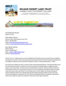 MTNM. Cadiz Dunes Press Release Draft. FINAL