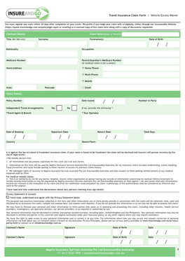 Vehicle Excess Waiver Claim Form