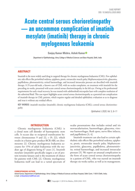 Acute Central Serous Chorioretinopathy — an Uncommon Complication of Imatinib Mesylate (Imatinib) Therapy in Chronic Myelogenous Leukaemia