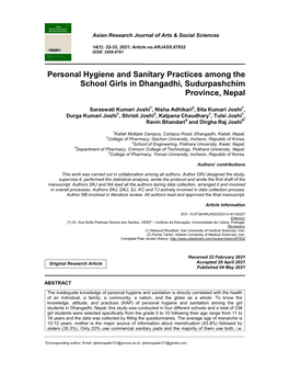 Personal Hygiene and Sanitary Practices Among the School Girls in Dhangadhi, Sudurpashchim Province, Nepal