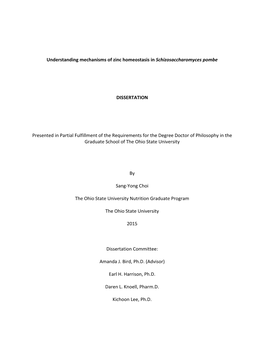 Understanding Mechanisms of Zinc Homeostasis in Schizosaccharomyces Pombe