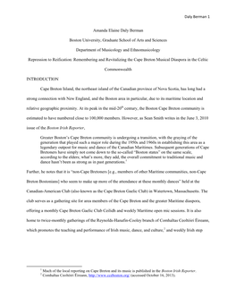 Daly Berman 1 Amanda Elaine Daly Berman Boston University, Graduate School of Arts and Sciences Department of Musicology And