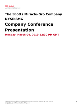 Company Conference Presentation Monday, March 04, 2019 12:30 PM GMT