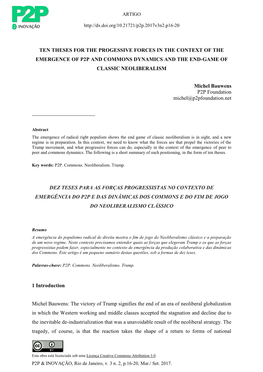 Ten Theses for the Progessive Forces in the Context of the Emergence of P2p and Commons Dynamics and the End-Game of Classic Neoliberalism