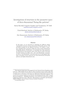 Investigations of Structures in the Parameter Space of Three-Dimensional Turing-Like Patterns*