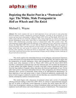 Depicting the Racist Past in a “Postracial” Age: the White, Male Protagonist in Hell on Wheels and the Knick