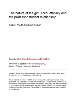 The Nature of the Gift: Accountability and the Professor-Student Relationship