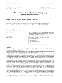 Role of Salivary Anti-SSA/B Antibodies for Diagnosing Primary Sjögren's