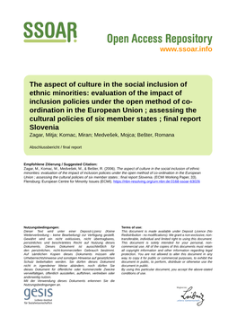 Final Report Slovenia Zagar, Mitja; Komac, Miran; Medvešek, Mojca; Bešter, Romana