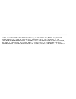 Notice Is Hereby Given Pursuant to Section 12(2) of the Companies (Amendment) Act, 1982, As Amended by Section 46 of the Companies (Amendment) (No