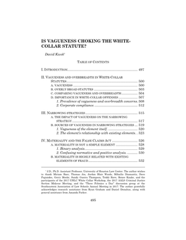 Is Vagueness Choking the White- Collar Statute?