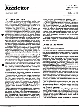 Jazzletter 93022 November 1987 Vol.6 No