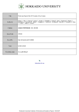 Preliminary Report of the 1977 Eruption of Usu Volcano