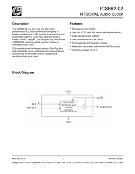 Ics662-02 Ntsc/Pal Audio Clock