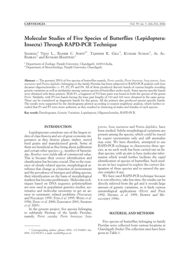 Molecular Studies of Five Species of Butterflies (Lepidoptera: Insecta) Through RAPD-PCR Technique