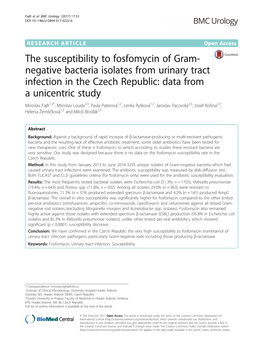 The Susceptibility to Fosfomycin of Gram-Negative Bacteria Isolates from Urinary Tract Infection in the Czech Republic