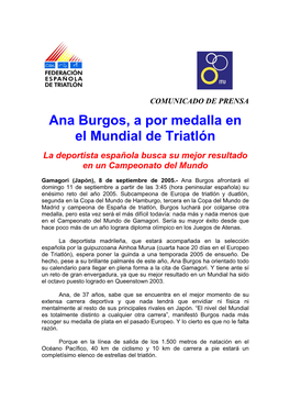 Ana Burgos, a Por Medalla En El Mundial De Triatlón