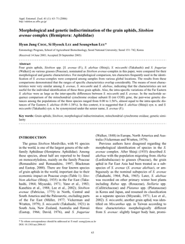 Morphological and Genetic Indiscrimination of the Grain Aphids, Sitobion Avenae Complex (Hemiptera: Aphididae)