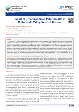 Impact of Urbanization on Public Health in Kathmandu Valley, Nepal- a Review