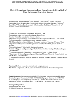 Effect of Occupational Exposures on Lung Cancer Susceptibility: a Study of Gene-Environment Interaction Analysis