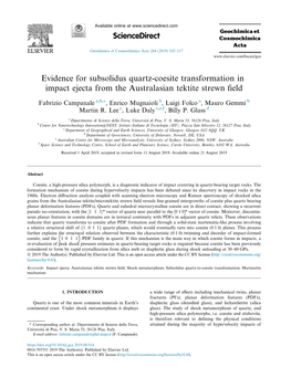 Evidence for Subsolidus Quartz-Coesite Transformation in Impact Ejecta from the Australasian Tektite Strewn ﬁeld