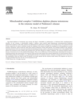 Mitochondrial Complex I Inhibition Depletes Plasma Testosterone in the Rotenone Model of Parkinson’S Disease