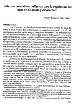 Sistemas Normativos Indígenas Para La Regulación Del Agua En Chamula Y Zinacantán^ Zyxwvutsrqponmlkjihgfedcbazyxwvutsrqponmlkjihgfedcba