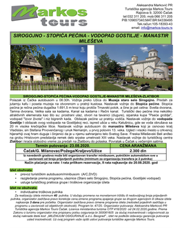 Sirogojno - Stopića Pećina - Vodopad Gostilje - Manastir Mileševa