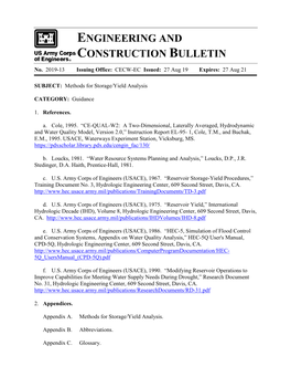 USACE ECB 2019-13 Methods for Storage/Yield Analysis