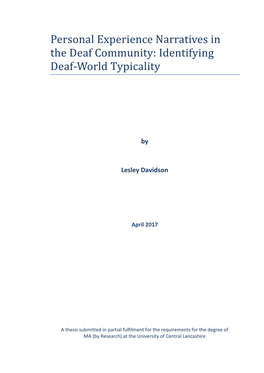 Personal Experience Narratives in the Deaf Community: Identifying Deaf-World Typicality