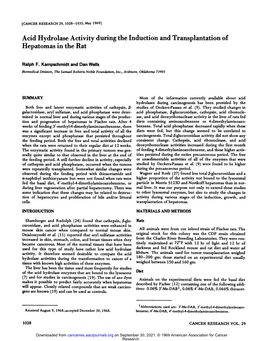 Acid Hydrolase Activity During the Induction and Transplantation of Hepatomas in the Rat