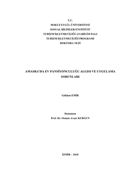 Amasra'da Ev Pansiyonculuğu Algisi Ve Uygulama Sorunlari