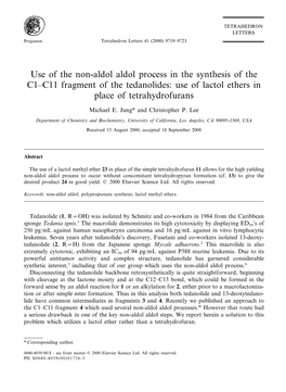 Use of the Non-Aldol Aldol Process in the Synthesis of the C1–C11 Fragment of the Tedanolides: Use of Lactol Ethers in Place of Tetrahydrofurans