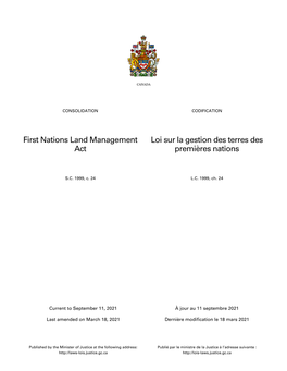 First Nations Land Management Act Loi Sur La Gestion Des Terres Des