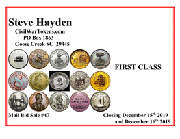 Steve Hayden Civilwartokens.Com PO Box 1863 Goose Creek SC 29445