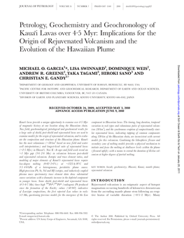 Petrology, Geochemistry and Geochronology of Kaua I Lavas