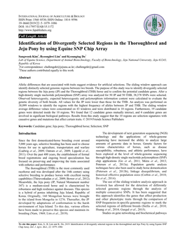 Identification of Divergently Selected Regions in the Thoroughbred and Jeju Pony by Using Equine SNP Chip Array