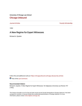 A New Regime for Expert Witnesses