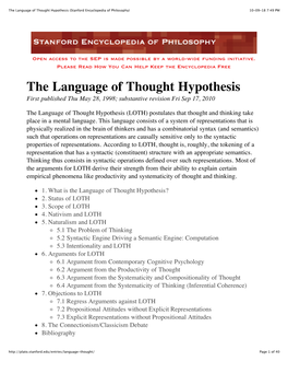 The Language of Thought Hypothesis (Stanford Encyclopedia of Philosophy) 10-09-18 7:49 PM