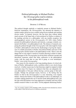 Political Philosophy in Michael Psellos: the Chronographia Read in Relation to His Philosophical Work