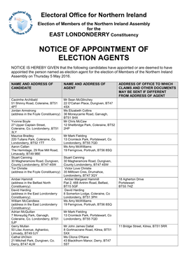 EAST LONDONDERRY Constituency