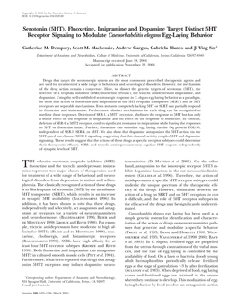 Serotonin (5HT), Fluoxetine, Imipramine and Dopamine Target Distinct 5HT Receptor Signaling to Modulate Caenorhabditis Elegans Egg-Laying Behavior