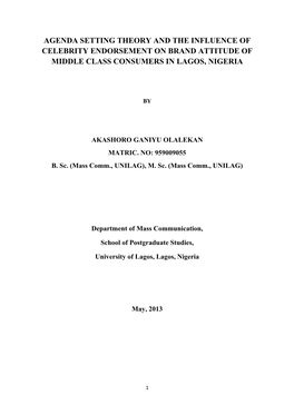 Agenda Setting Theory and the Influence of Celebrity Endorsement on Brand Attitude of Middle Class Consumers in Lagos, Nigeria