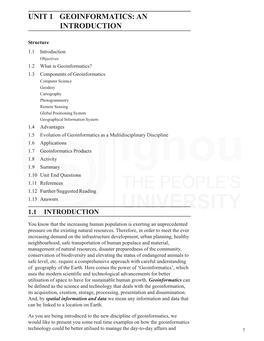 UNIT 1 GEOINFORMATICS: an Introduction INTRODUCTION