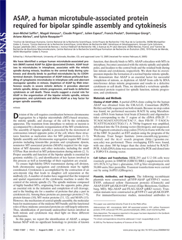 ASAP, a Human Microtubule-Associated Protein Required for Bipolar Spindle Assembly and Cytokinesis