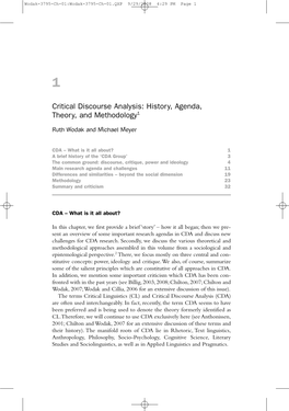 Critical Discourse Analysis: History, Agenda, Theory, and Methodology1