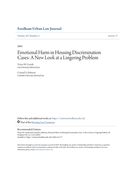Emotional Harm in Housing Discrimination Cases: a New Look at a Lingering Problem Victor M