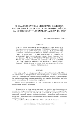 O Diálogo Entre a Liberdade Religiosa E O Direito À Diversidade Na Jurisprudência Da Corte Constitucional Da África Do Sul*